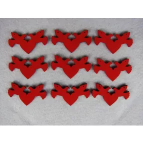    Piros színű , fa  alapú HDF(nem tömörfa)    szív galambbal 9db/csomag	6x3,5cm   