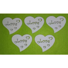 Fehér fa  Love szív 5db/csomag	7x6cm   