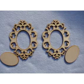 Natúr fa  ovál csipke keret 	2db szett	14x10cm   