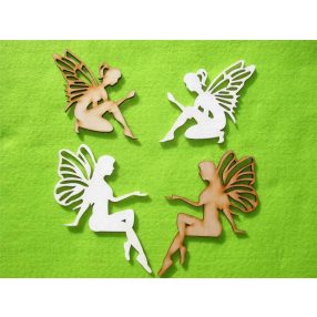   Natúr és fehér fa  Áttört szárnyú tündér szett	4db/csomag	8x7és 10x8cm  