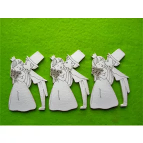   Fehér színű ,fa  alapú HDF(nem tömörfa)  csókolózós fiatal pár	3db/csomag	8x5,5cm vastagság 3mm