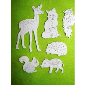   Fehér fa Erdei állatok  1 szett	őzike 10x5,5-bagoly 6x3-róka3,8x6,2-mókus 4,5x3,7-süni 4,5x3 cm