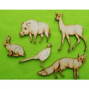   Natúr fa Vadász  állatok 	  1 szett	őzike8,5x6,5róka 10,5x8,5nyúszi4,5x4vad disznó 6,5x5fácán 7,5x4,5 cm 