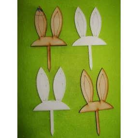   Natúr és fehér fa Beszúrós Álló nyuszifül	4db/csomag	7,5x14cm 