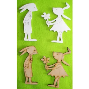 Vegyes színű fa   Nyuszilány & nyuszifiú	4db/csomag	9cm 