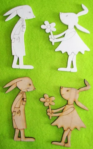 Vegyes színű fa   Nyuszilány & nyuszifiú	4db/csomag	9cm 