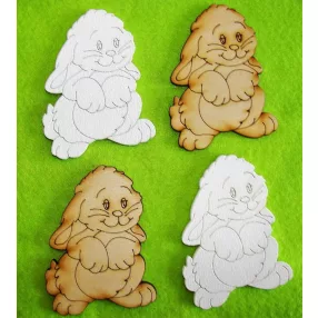 Vegyes színű fa Angóra  nyuszi 	4db/csomag	6x8cm 