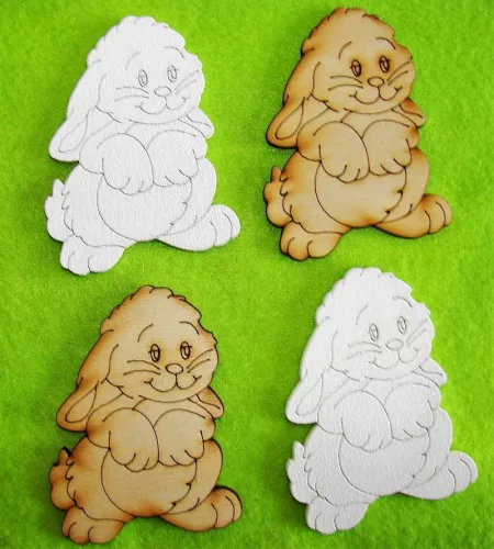 Vegyes színű fa Angóra  nyuszi 	4db/csomag	6x8cm 