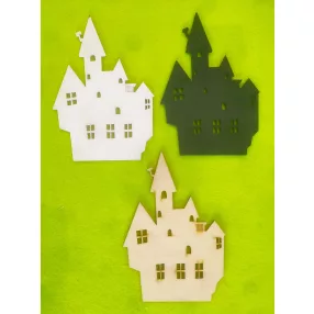   Natúr fehér és fekete fa Ház Görbe kéményes	3db	9,5x14cm 