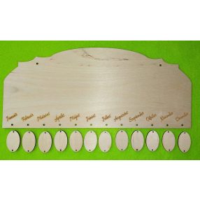    Natúr fa naptár  tábla ,hónapokkal  12db kis táblával	1szett	35x15cm 