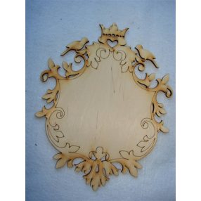   Natúr fa  díszes tábla madárkával,koronával  	1db	21x26cm  