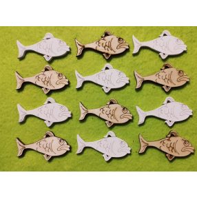 Natúr és fehér fa Durcás hal	12db / csomag	6,5x3,5cm 