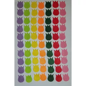 Filc  tulipán  vegyes színekben 2,8x2,4x3cm  70db/csomag  