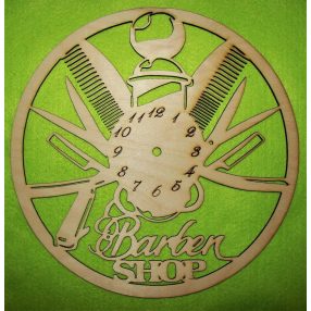 Natúr fa fodrász óra lap Barben shop felirattal 	1db	29cm