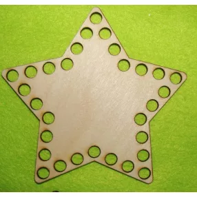   13x12cm Natúr,nyír rétegelt lemez Horgolható csillag   8 mm lyukkal 	1db	