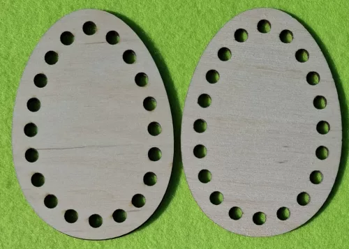 10x7cm  Natúr,nyír rétegelt lemez Horgolható fa Tojás 6mm lyukkal	2db	/ csomag