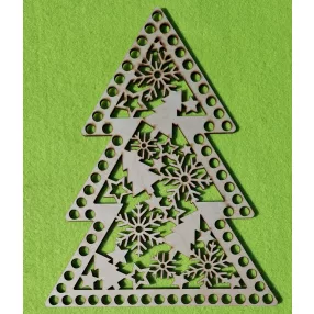   19,5x25cm  Natúr,nyír rétegelt lemez Horgolható  fa  Nagy áttört fenyőfa hópihés 8mm lyukkal 	1db	