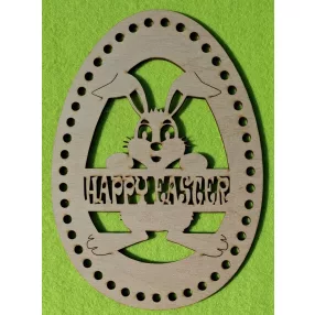   15x21cm Natúr,nyír rétegelt lemez horgolható Tojás Nyuszi Happy Easter táblával  6mm lyukkal	1db	