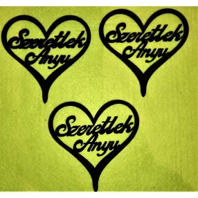 Fekete  fa szeretlek anyu szivel	3db/csomag	10x10cm 