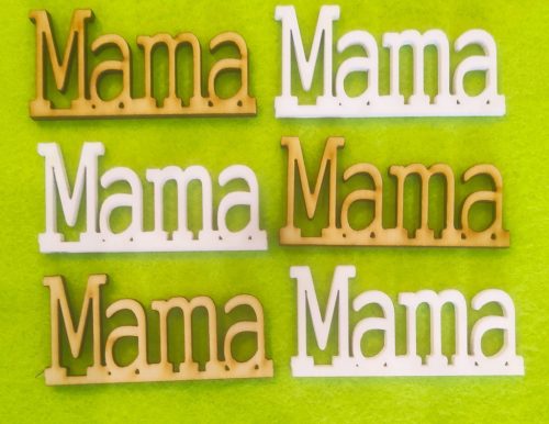  Fehér és natúr fa Mama  	6db/csomag	6,5x3cm 