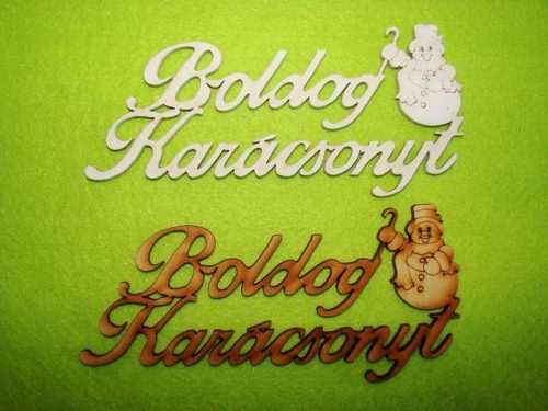 Natúr és fehér fa boldog karácsonyt hoemberrel 15x7cm  2db/csomag 