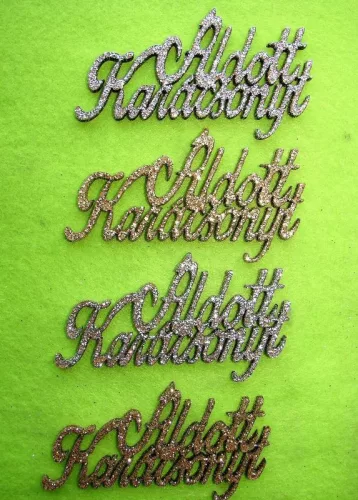 Csillámos ,fa alapú HDF(nem tömörfa)   Áldott karácsonyt	4db/csomag	9x5cm 