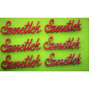   Piros csillámos   fa szeretlek 6db/csomag 8x2,7cm vastagság 3mm