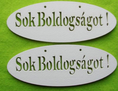  Fehér fa Sok boldogságot ovál tábla 14x6cm 2db/csomag