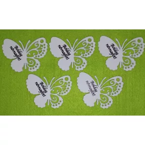 Fehér fa boldog névnapot pillangó 5x7m  5db/csomag