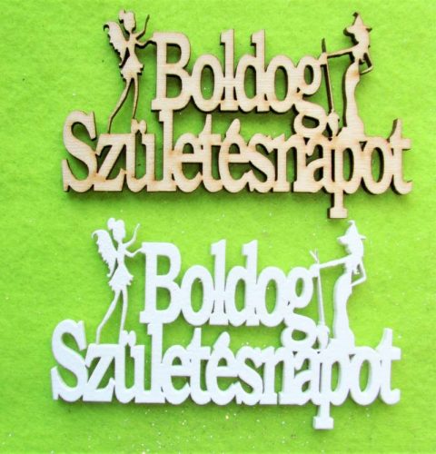 Natúr és fehér fa boldog születésnapot tündér és csínos boszi	2db/csomag	10x6cm 