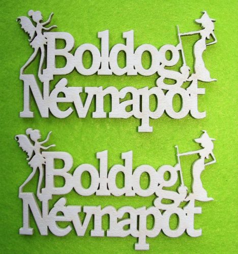 Fehér fa boldog névnapot  tündér és csínos boszi	 10x6cm 2db/csomag