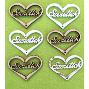 Fehér-natúr  fa szeretlek szivben 6db/csomag	6x4,5cm
