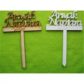   Fehér és natúr fa Beszúrós  Anyák napjára	2 db/csomag	8,5x12,5cm vastagság 3mm	