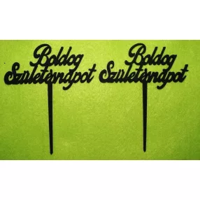   Fekete színű,nyír rétegelt lemez Boldog születésnapot  beszúrós 	2db/csomag	10x12cm vastagság 3mm	