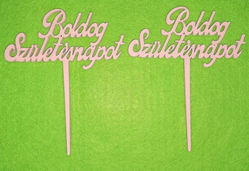  Rózsaszín színű,nyír rétegelt lemez Boldog születésnapot  beszúrós 	2db/csomag	10x12cm