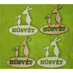   Vegyes színű fa Ovál tábla Nyuszi apa „ Húsvét”	4db/csomag	7x7,5cm