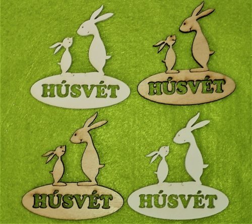 Vegyes színű fa Ovál tábla Nyuszi apa „ Húsvét”	4db/csomag	7x7,5cm