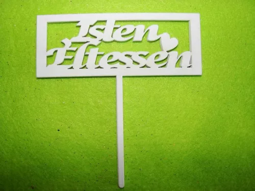 Fehér színű ,fa  alapú HDF(nem tömörfa)  Isten Éltessen téglalap beszúrós 1 db	11x11,5cm  
