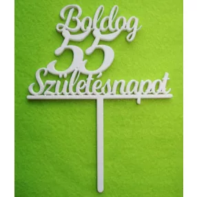   Fehér színű ,fa  alapú HDF(nem tömörfa)  Beszúrós Boldog születésnapot 55-ös1db	1db	13x17cm vastagság 3mm