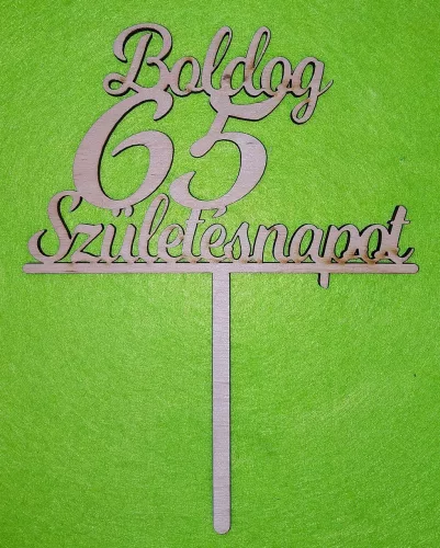Natúr,nyír rétegelt lemez Beszúrós Boldog születésnapot 65-ös1db	1db	13x17cm