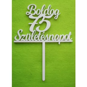   Fehér színű ,fa  alapú HDF(nem tömörfa)  Beszúrós Boldog születésnapot 75-ös1db	1db	13x17cm 