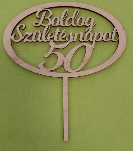 Natúr,nyír rétegelt lemez Beszúrós Ovális kerettel, Boldog születésnapot 50-es1db	1db	15x17cm 