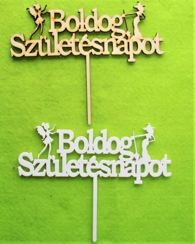 Natúr és Fehér színű ,fa  alapú HDF(nem tömörfa)  boldog születésnapot tündér és csinos boszi	2db/csomag	14,5x11cm 