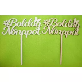   Natúr és fehér  fa Beszúrós Boldog nőnapot	2 db/csomag	10,5x125cm 