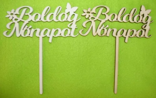 Natúr és fehér  fa Beszúrós Boldog nőnapot	2 db/csomag	10,5x125cm 
