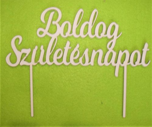 Fehér  fa Boldog születésnapot  beszúrós	1db	21x16cm 