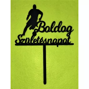   Fekete színű,,nyír rétegelt lemez Focis Boldog születésnapot  1db  vastagság 3mm		14,5x19,5 cm 