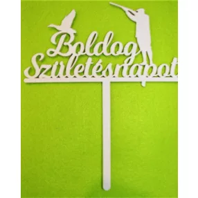   Fehér színű ,fa  alapú HDF(nem tömörfa) Vadász luddal  Boldog születésnapot 1db  vastagság 3mm		15x17 cm 