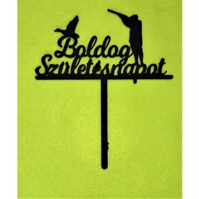   Fekete színű,,nyír rétegelt lemez Vadász luddal  Boldog születésnapot 1db  vastagság 3mm		15x17 cm 