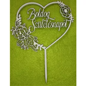  Fehér színű ,fa  alapú HDF(nem tömörfa) Beszúrós szív rózsákkal Boldog születésnapot  felirattal 	1 db	12x16cm 